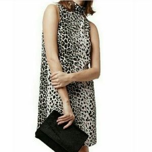 Topshop Pastel Purple + Yellow Leopard Print Sleeveless Mock Neck Size 4 Dress